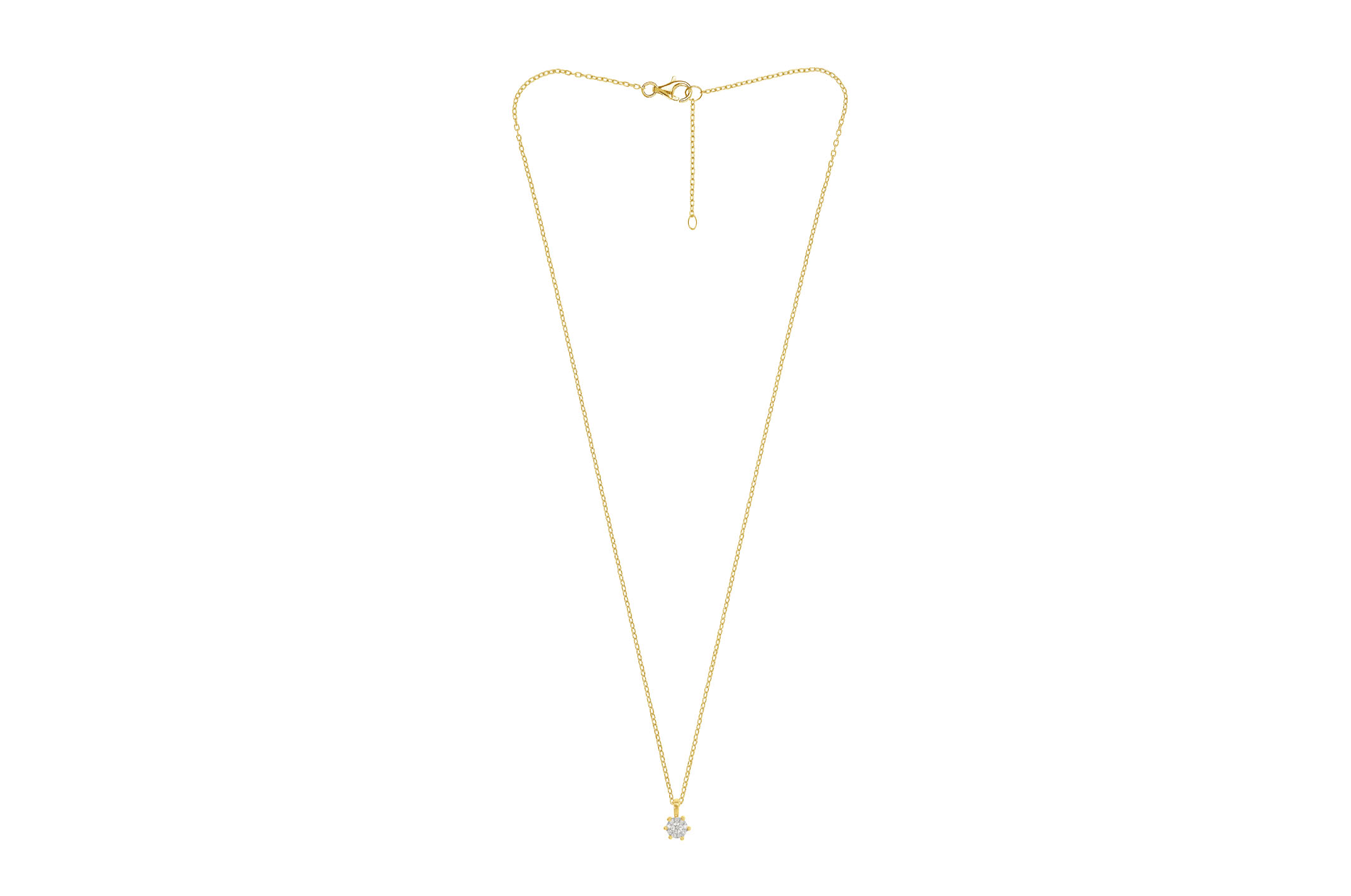 Joia: colar;Material: ouro 18k;Peso: 3.2 gr;Pedras: 10 diamantes 0.08 ct SI/H;Cor: amarelo;Medida: 42 cm + 3 cm;Medida pendente: 0.7 cm