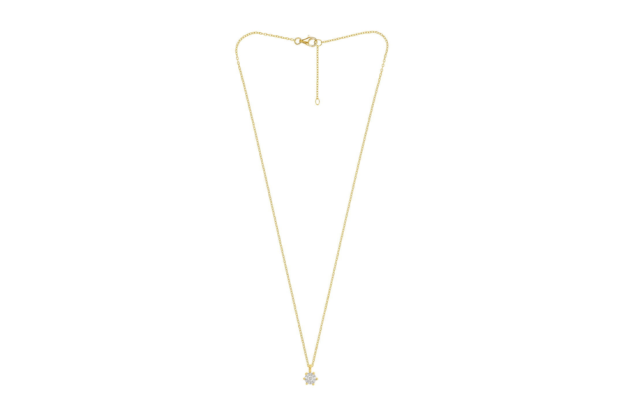 Joia: colar;Material: ouro 18k;Peso: 3.5 gr;Pedras: 10 diamantes 0.14 ct SI/H;Cor: amarelo;Medida: 42 cm + 3 cm;Medida pendente: 0.8 cm