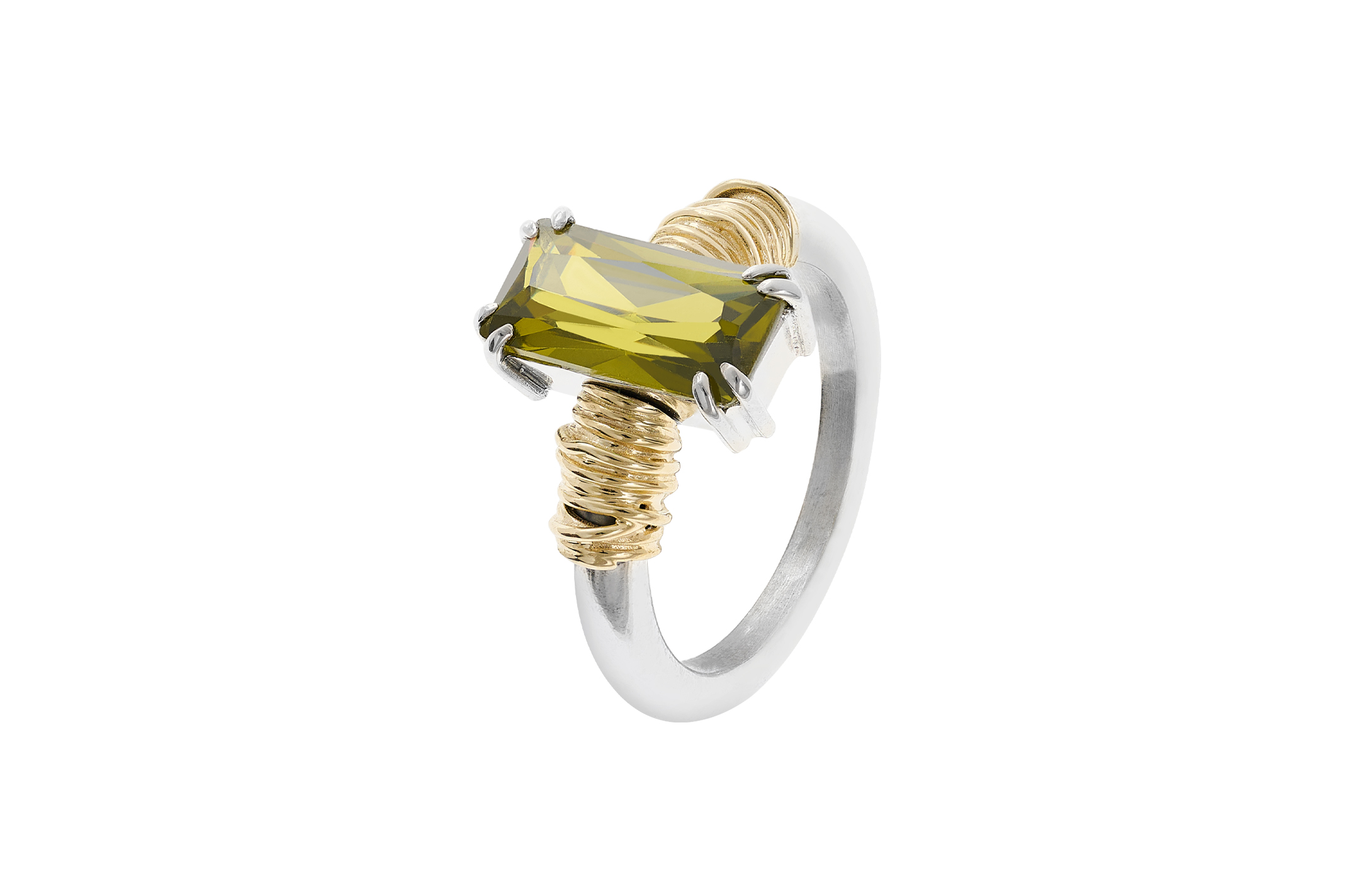 Jewel: ring;Material: 925 silver and 9K gold;Stones: zirconia;Weight: 5 gr (silver) and 1.1 gr (gold);Color: bicolor;Top Size: 1 cm x 0.6 cm