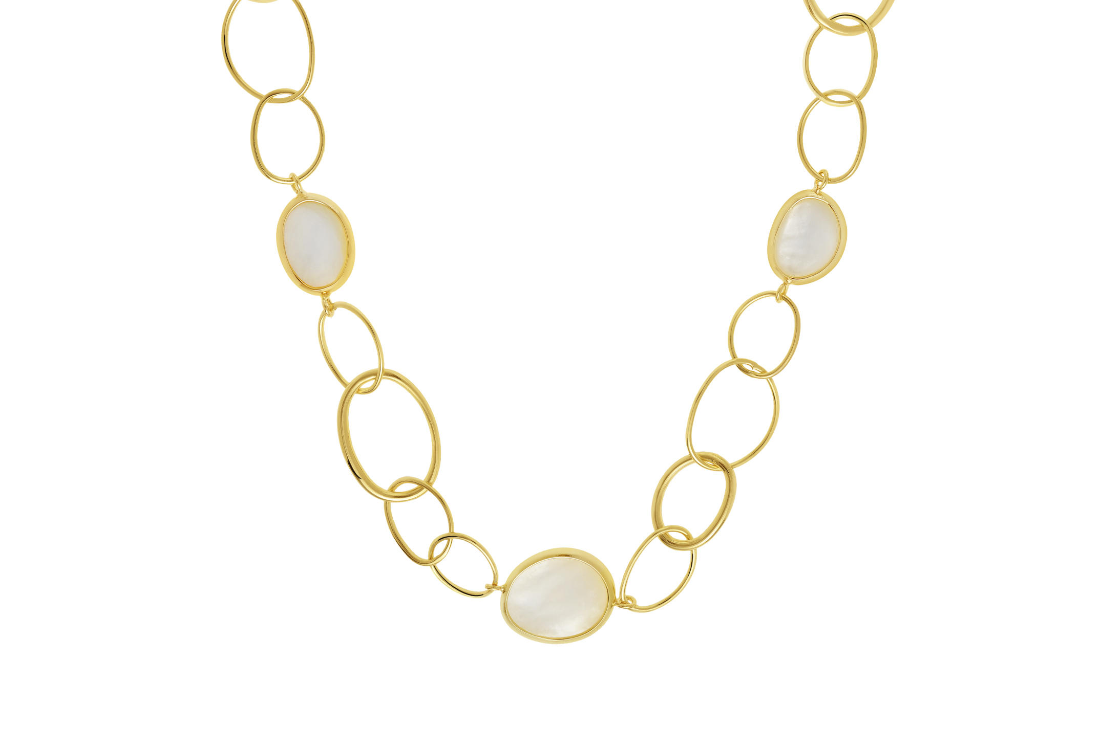 Jewel: necklace;Material: silver 925;Weight: 15.6 gr;Stones: mother-of-pearl;Color: yellow;Size: 40 cm + 5 cm