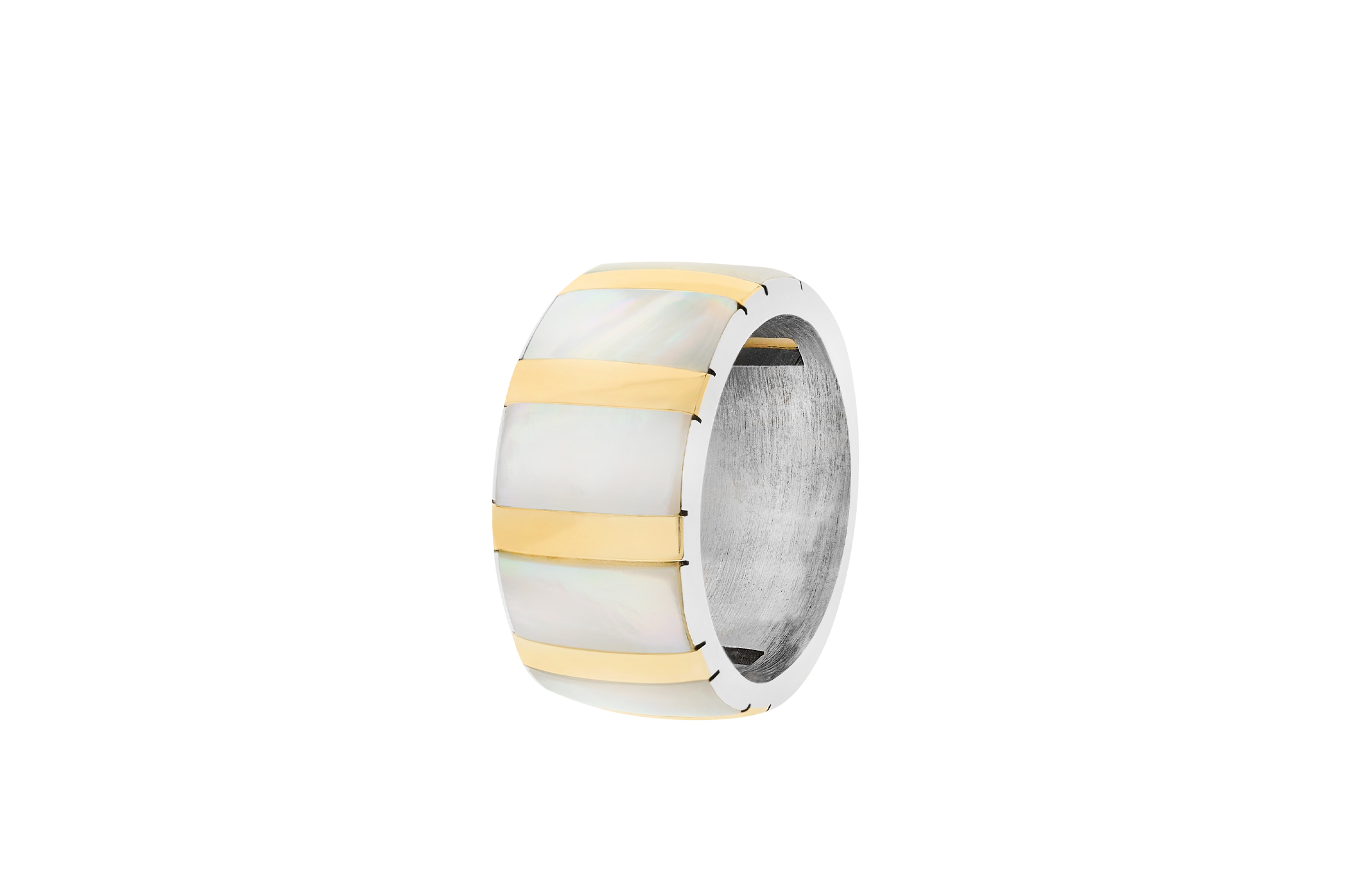 Jewel: ring;Material: 925 silver and 9K gold;Weight: 10.7 gr (silver) and 2.3 gr (gold);Stone: mother-of-pearl;Color: bicolor