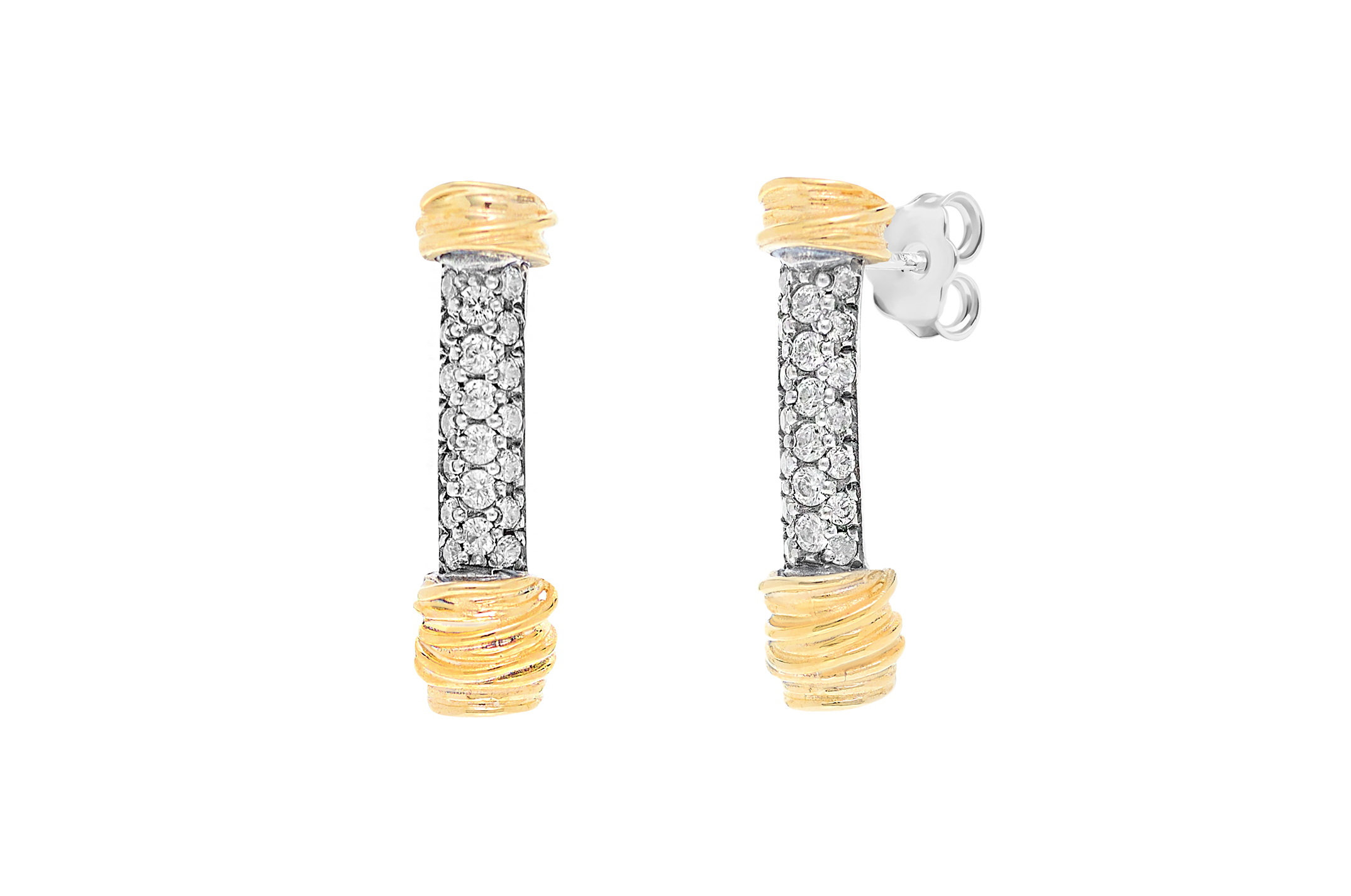 Jewel: earrings;Material: 925 silver and 9K gold;Weight: 4 gr (silver) and 1.5 gr (gold);Stone: zirconia;Color: bicolor