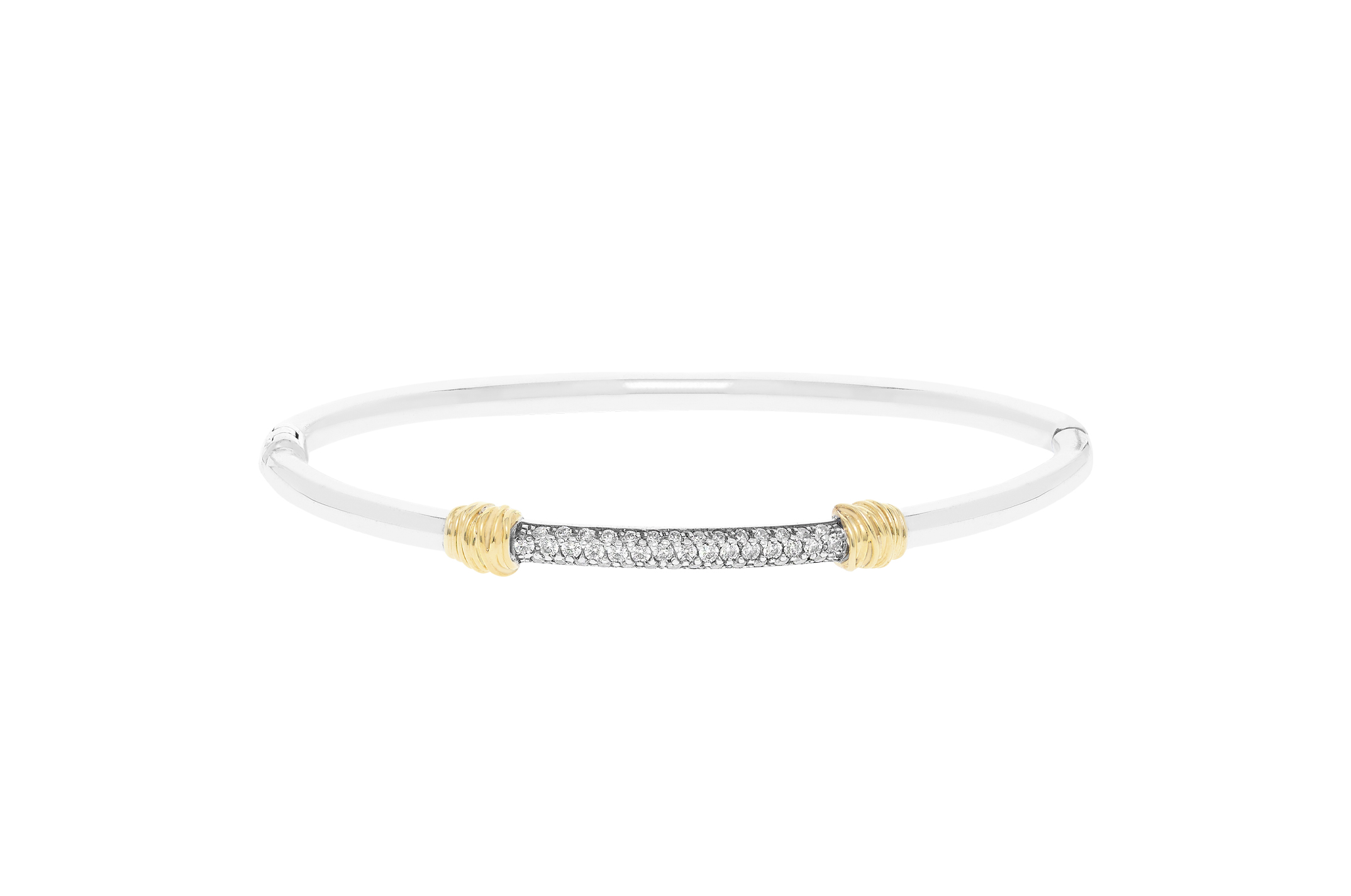 Jewel: bracelet;Material: 925 silver and 9K gold;Weight: 15.7 gr (silver) and 1.2 gr (gold);Stone: zirconia;Color: bicolor; Diameter: 5.8 cm; Thickness: 0.3 cm