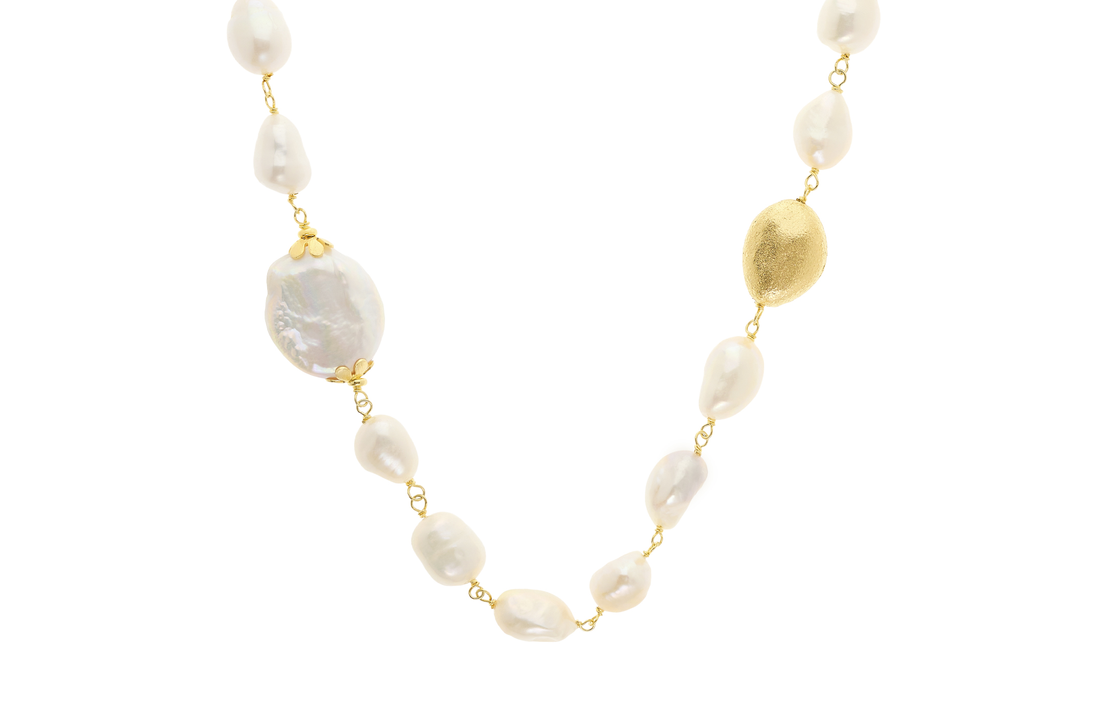 Jewel: necklace;Material: silver 925;Weight: 8 gr;Stone: pearls;Color: yellow;Size: 48 cm + 4 cm