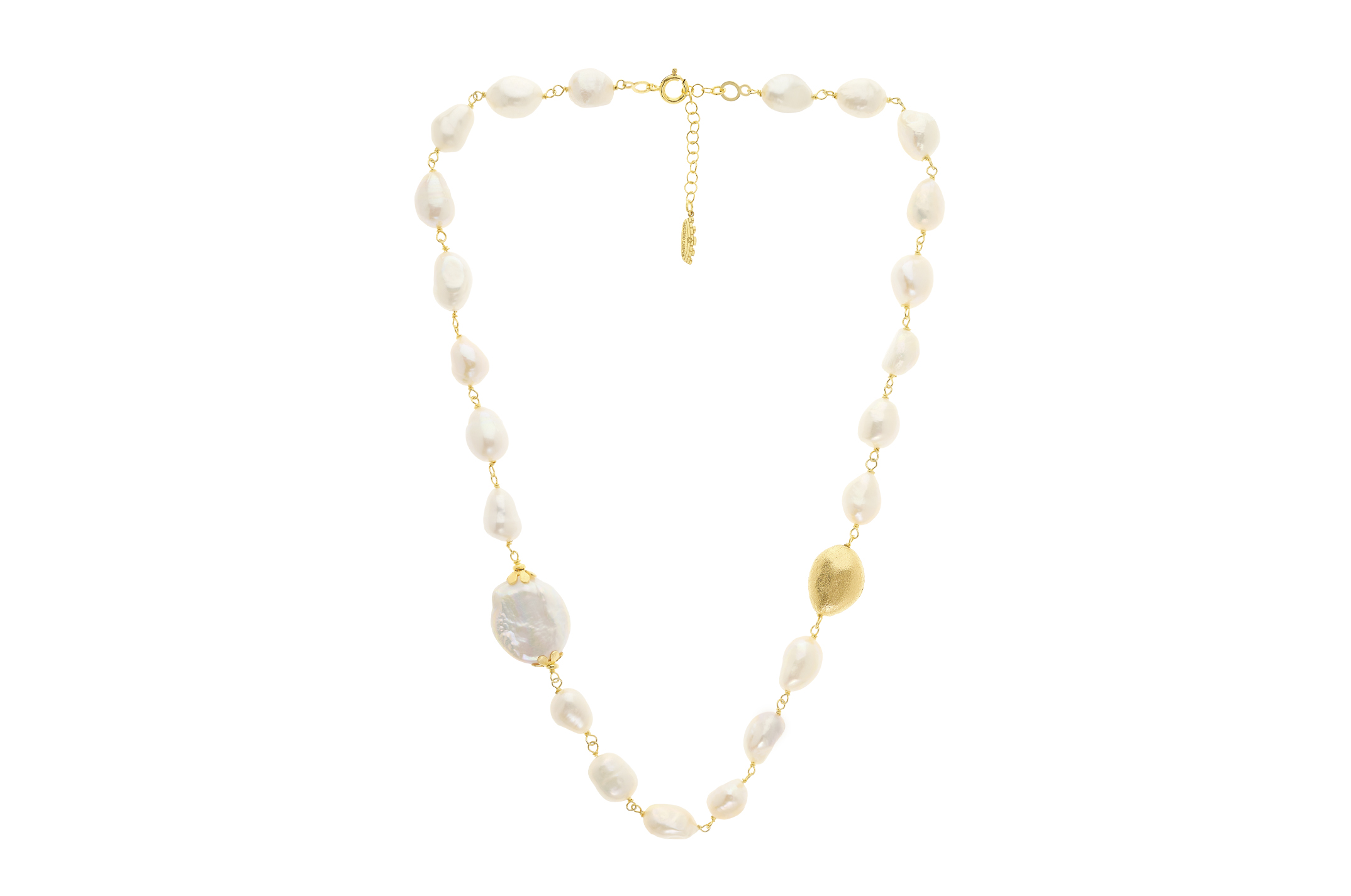 Jewel: necklace;Material: silver 925;Weight: 8 gr;Stone: pearls;Color: yellow;Size: 48 cm + 4 cm