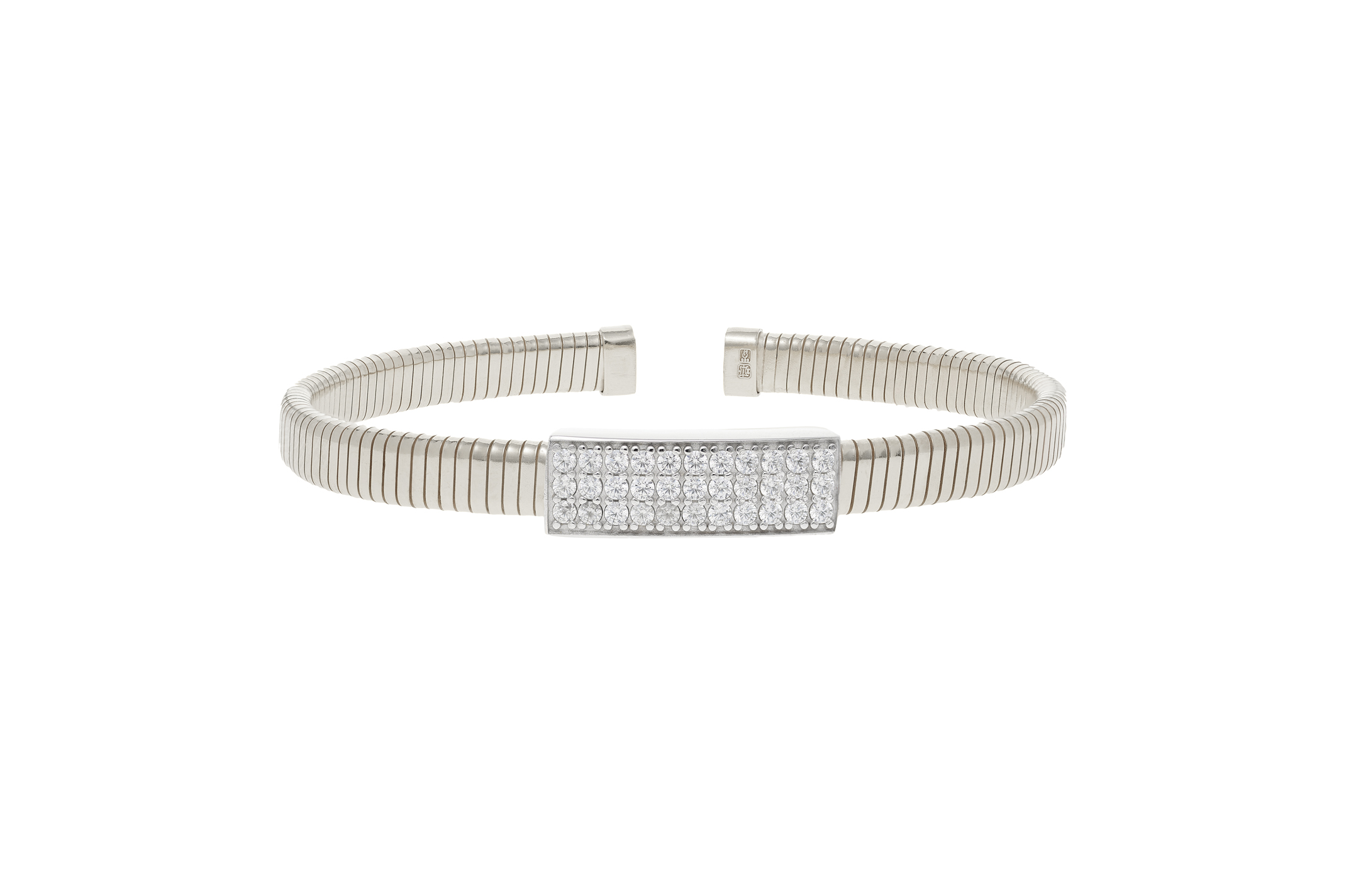 Joia: pulseira;Material: prata 925;Peso: 16.3 gr;Pedras: zircónias;Cor: branco;Diametro: 6 cm