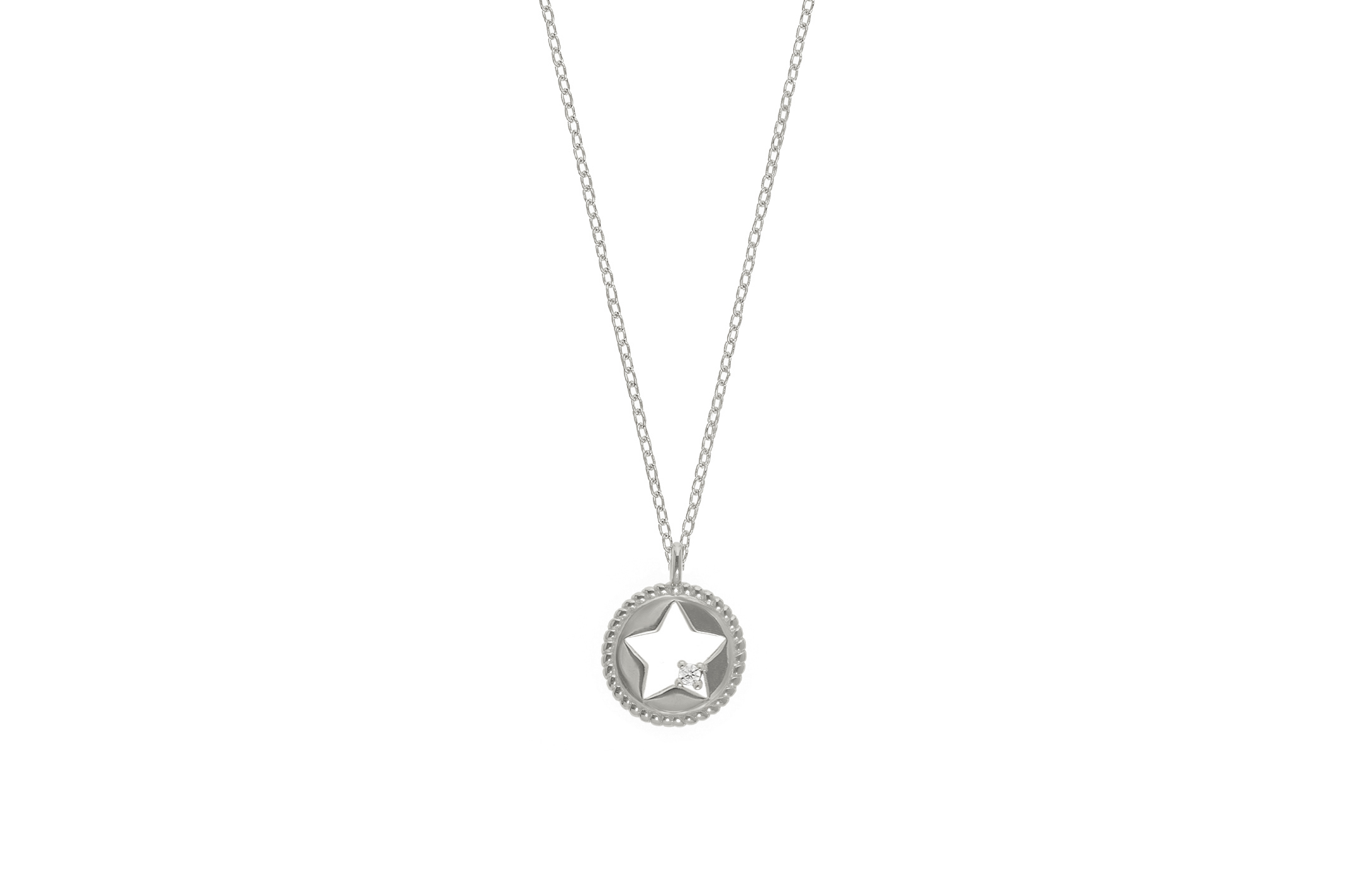 Jewel: necklace;Material: silver 925;Weight: 2.2 gr;Stone: zirconias;Color: white;Size: 42 cm + 5 cm;Pendent size: 1 cm