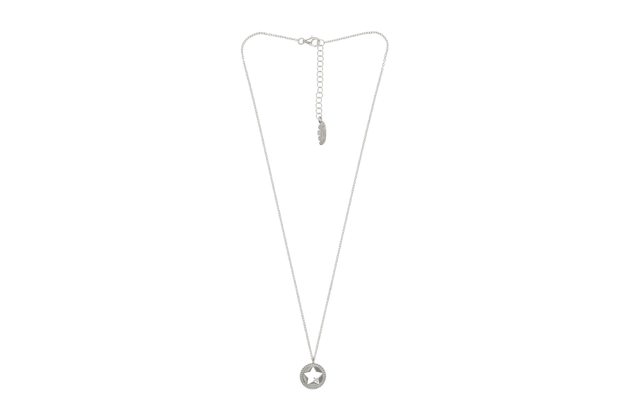 Jewel: necklace;Material: silver 925;Weight: 2.2 gr;Stone: zirconias;Color: white;Size: 42 cm + 5 cm;Pendent size: 1 cm