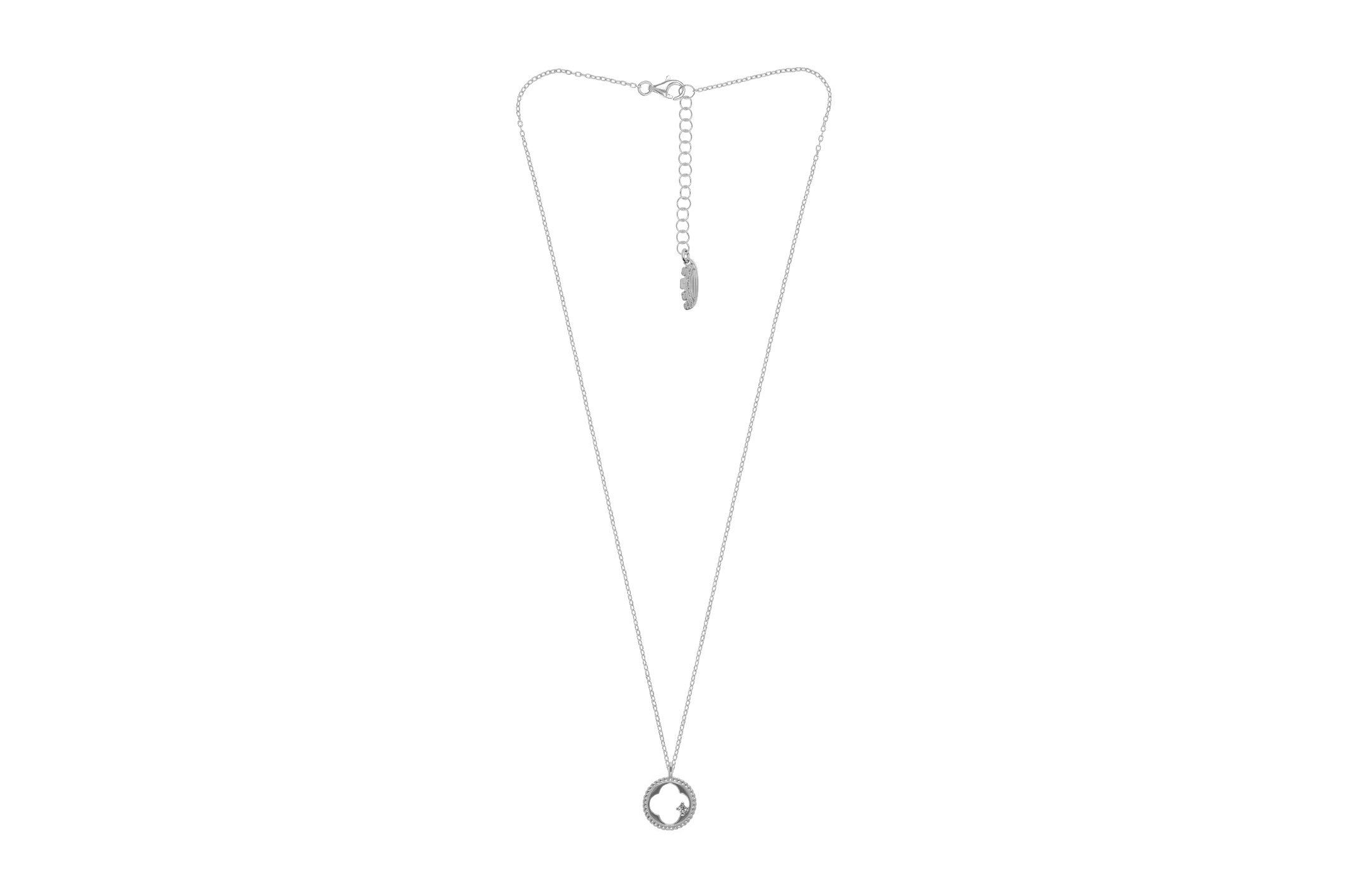 Jewel: necklace;Material: silver 925;Weight: 2.8 gr;Stone: zirconias;Color: white;Size: 42 cm + 5 cm;Pendent size: 1 cm