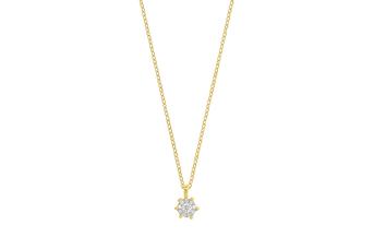 Jewel: necklace;Material: gold 18k;Weight: 3.5 gr;Stones: 10 diamonds 0.14 ct SI/H;Color: yellow;Size: 42 cm + 3 cm;Pendent size: 0.8 cm; Diamond set size: 0.45 cm