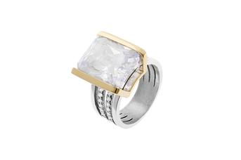Jewel: ring;Material: 925 silver and 9K gold;Stones: zirconia;Weight: 8.4 gr (silver) and 1.3 gr (gold);Color: bicolor;Top Size: 1 cm x 0.6 cm