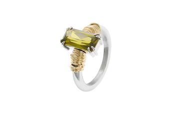 Jewel: ring;Material: 925 silver and 9K gold;Stones: zirconia;Weight: 5 gr (silver) and 1.1 gr (gold);Color: bicolor;Top Size: 1 cm x 0.6 cm