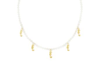 Jewel: necklace;Material: silver 925;Weight: 3 gr;Stones: pearls;Color: yellow;Size: 38 cm + 5 cm