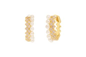 Jewel: earrings;Material: silver 925;Weight: 1.5 gr;Stones: pearl & zirconia;Color: yellow;Size: 1.2 cm