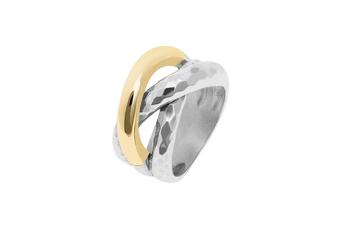 Joia: anel;Material: prata 925 e ouro 9kt;Peso: 10.2 gr (prata) e 1.3 gr (ouro);Cor: bicolor;Largura: 1.1 cm