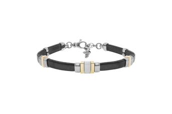 Jewel: bracelet;Material: silver 925 and leather;Weight: 9 gr;Color: bicolor;Size: 18 cm + 3 cm