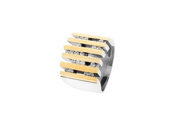 Jewel: ring;Material: 925 silver and 9K gold;Weight: 14 gr (silver) and 1.6 gr (gold);Stone: zirconia;Color: bicolor;Top Size: 1.6 x 1.9 cm