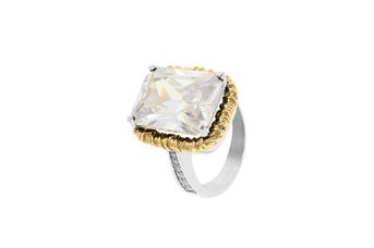 Jewel: ring;Material: 925 silver and 9K gold;Weight: 8.5 gr (silver) and 1.5 gr (gold);Stone: zirconia and quartz;Color: bicolor;Top Size: 2 x 1.5 cm