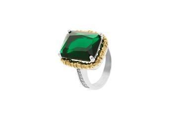 Jewel: ring;Material: 925 silver and 9K gold;Weight: 8.5 gr (silver) and 1.5 gr (gold);Stone: zirconia and quartz;Color: bicolor;Top Size: 2 x 1.5 cm