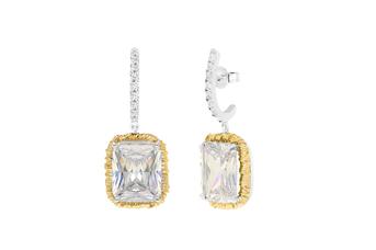 Jewel: earrings;Material: 925 silver and 9K gold;Weight: 8.8 gr (silver) and 1 gr (gold);Stone: zirconia and quartz;Color: bicolor;Size: 3 cm