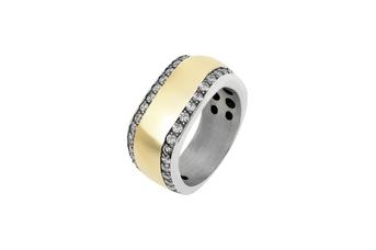 Jewel: ring;Material: 925 silver and 9K gold;Weight: 7.5 gr (silver) and 1.5 gr (gold);Stone: zirconia;Color: bicolor;Width: 1 cm