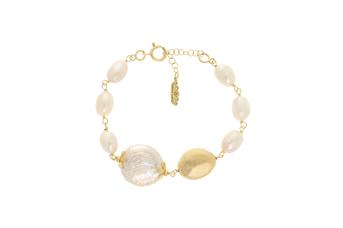 Jewel: bracelet;Material: silver 925;Weight: 7 gr;Stone: pearls;Color: yellow;Size: 18 cm + 3 cm